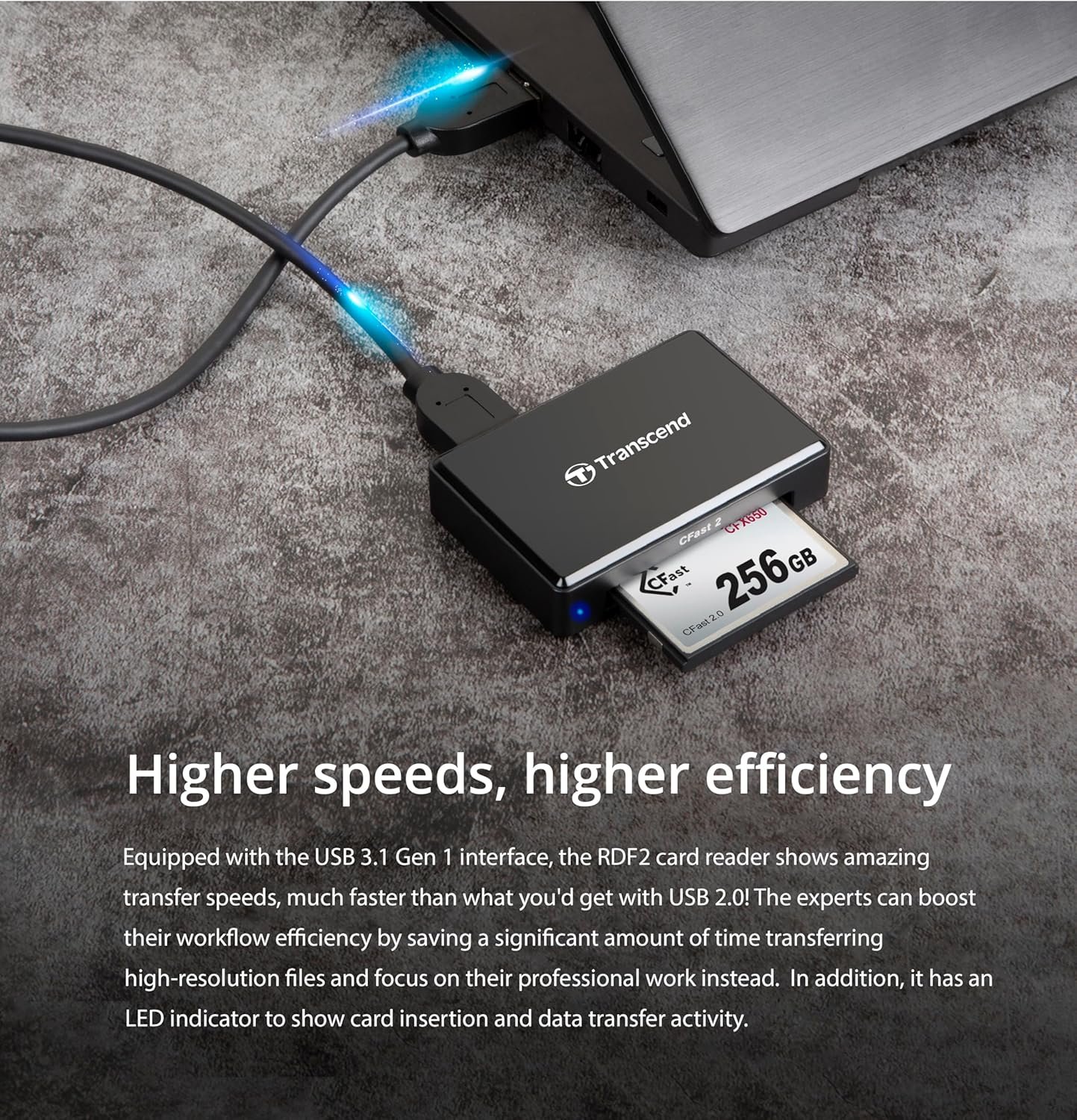 Transcend USB 3.1 Gen 1 Card Reader Ideal for High Resolution Video, Raw Image Transfer and Post-Production, Black - TS-RDF2 - Image 6
