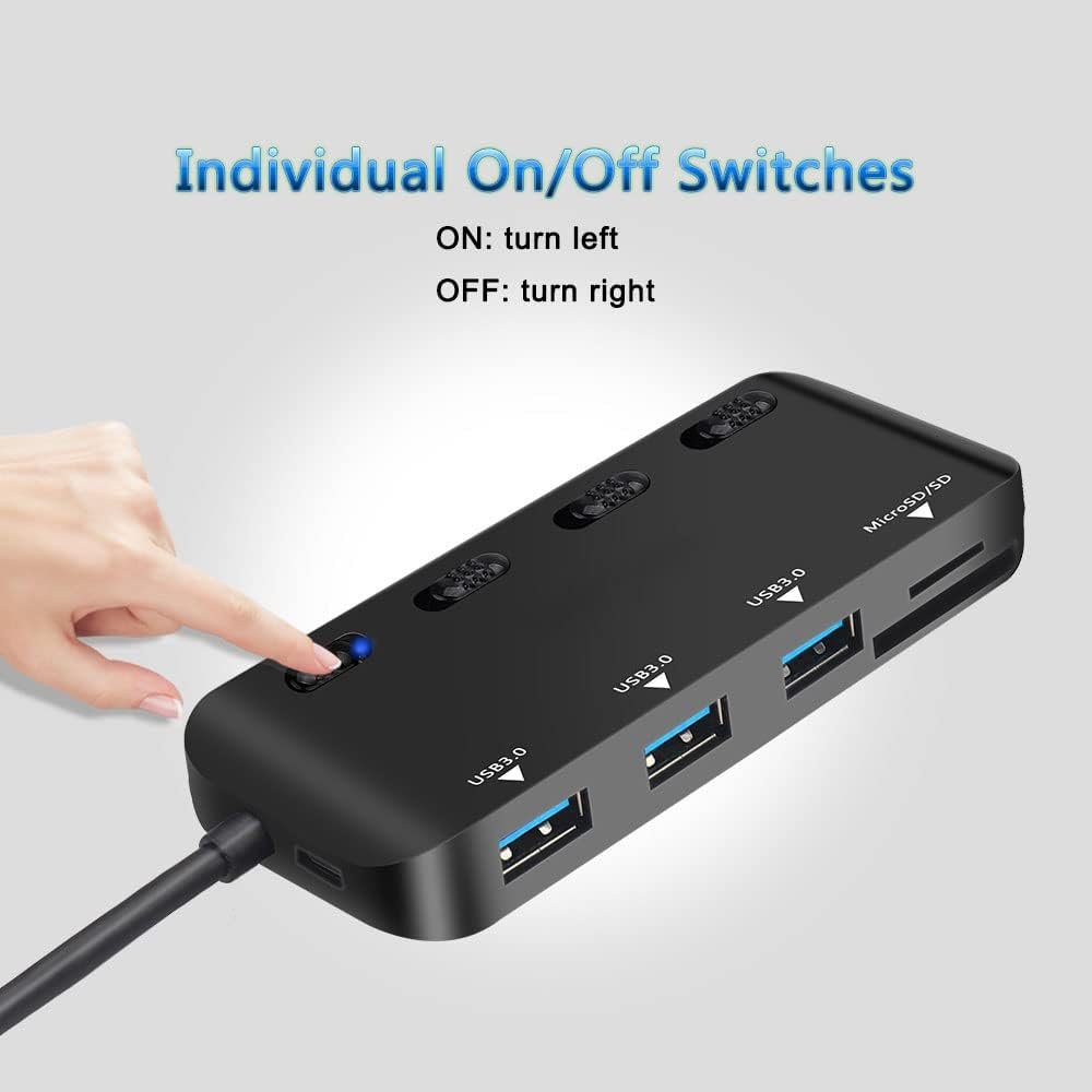 Hub USB 3.0 multi porta USB con lettore di schede SD/Micro SD, splitter USB a 3 porte per laptop, PC, Surface Pro, Mac, con adattatore USB-C - Image 4