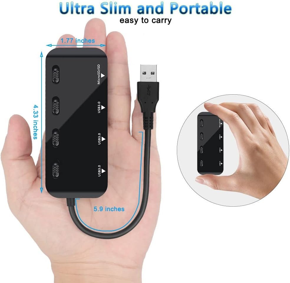 Hub USB 3.0 multi porta USB con lettore di schede SD/Micro SD, splitter USB a 3 porte per laptop, PC, Surface Pro, Mac, con adattatore USB-C - Image 5