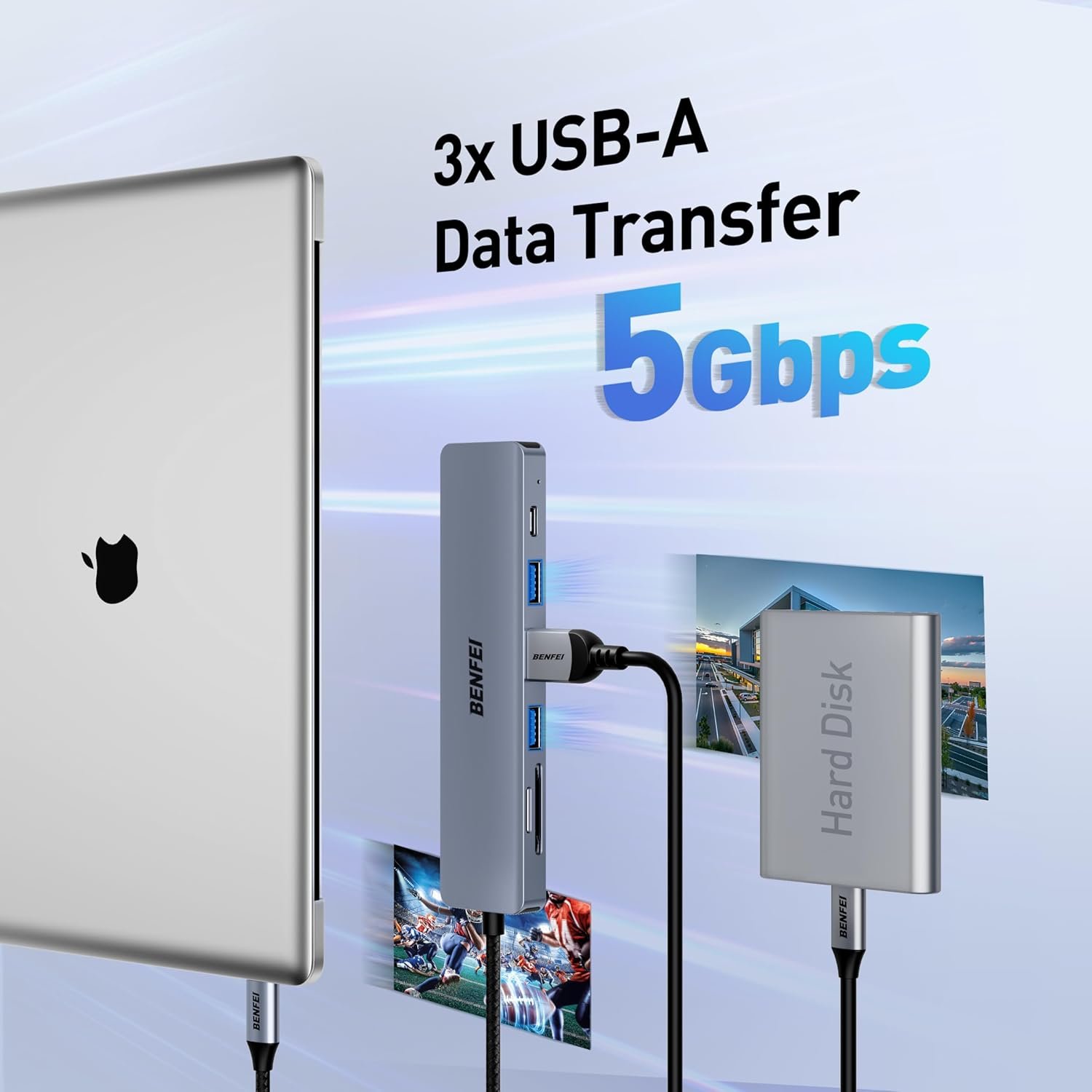 BENFEI 7in1 USB C Hub, USB-C HUB Multiport Adapter with HDMI(4K@60Hz Certificate)/100W Power Delivery/3*USB 3.0/SD/TF Card Reader (160MB/s) for iPhone 15 Pro/Max MacBook iPad Pro iMac S23 XPS17 - Image 5