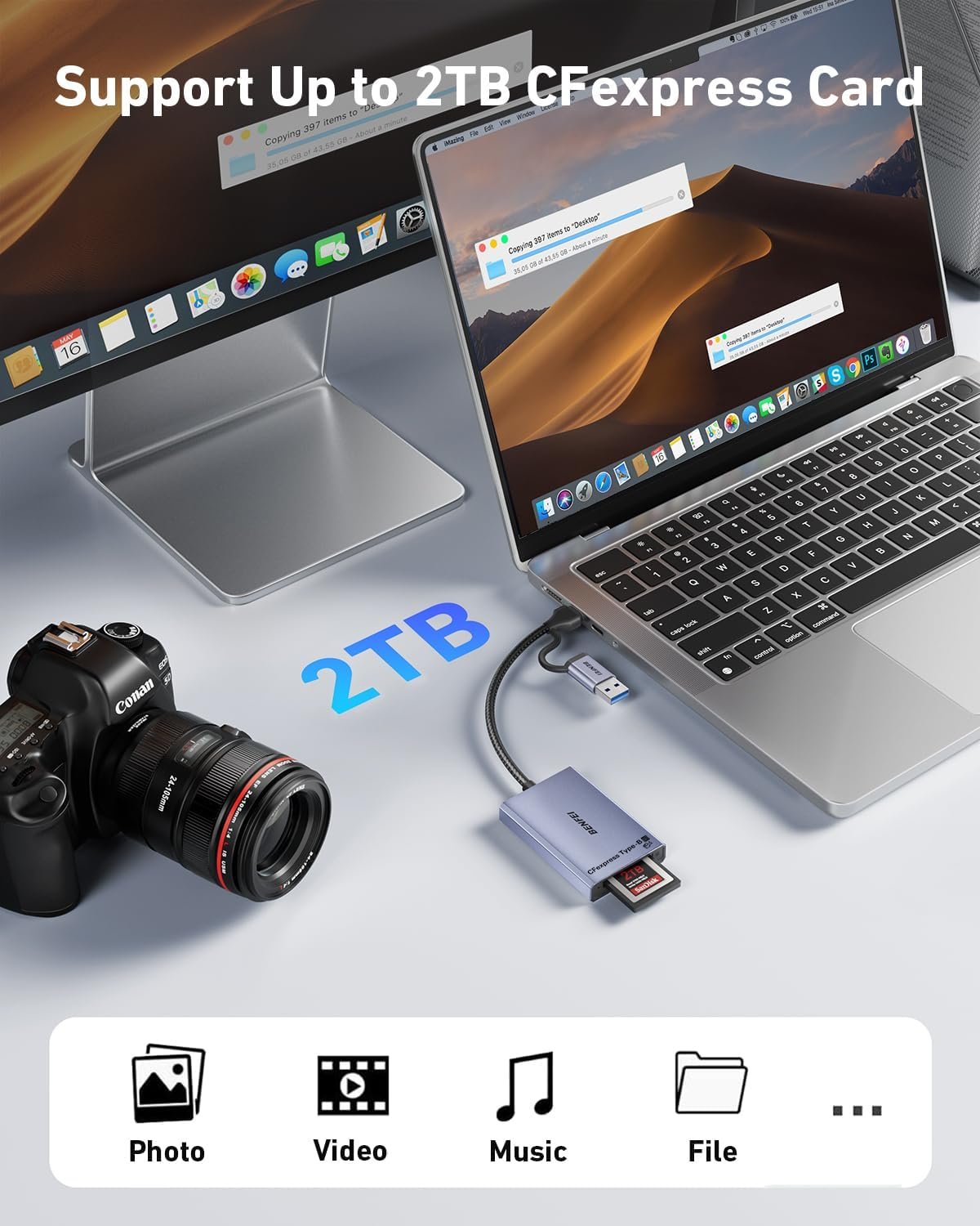 BENFEI CFexpress Type B Card Reader with USB 3.2 (Gen 2) 10Gbps 2-in-1 USB-C&USB-A CFexpress Type B Adapter Compatible with Windows/Mac/Linux/Android - Image 5