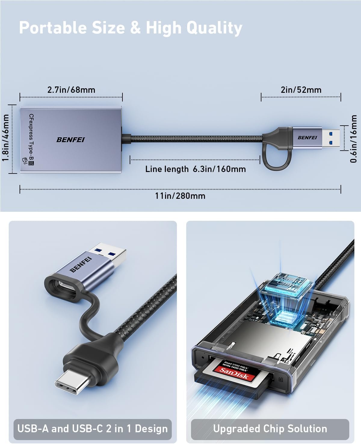 BENFEI CFexpress Type B Card Reader with USB 3.2 (Gen 2) 10Gbps 2-in-1 USB-C&USB-A CFexpress Type B Adapter Compatible with Windows/Mac/Linux/Android - Image 8