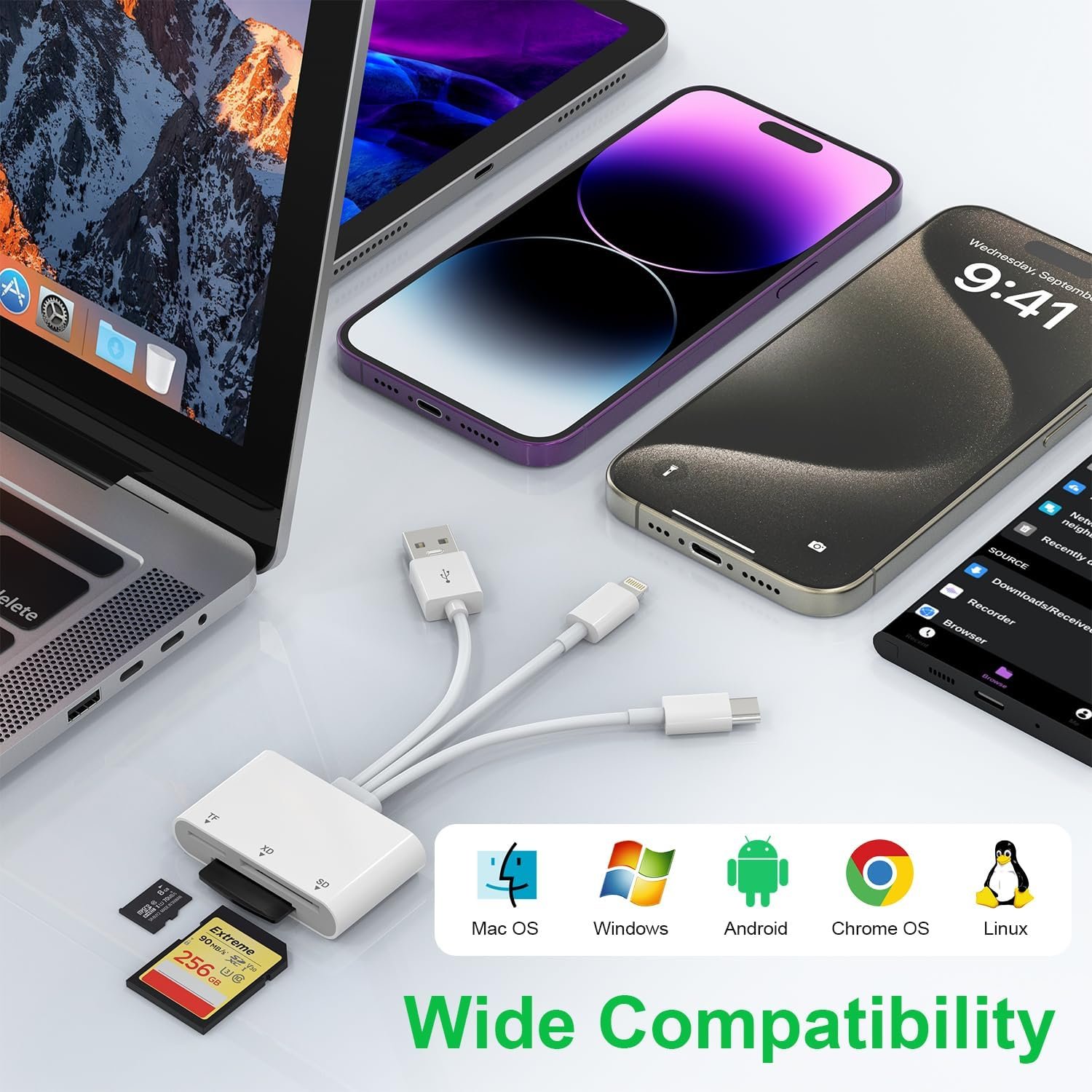 SD Card Reader, 3 in 1 SD Card Reader for iPhone, USB Adapter for SD/Micro SD/XD Card, USB Card Reader Compatible for iPhone 16/15 /2023 iPad/Galaxy S24 Ultra, Olympus XD Card Reader - Image 6