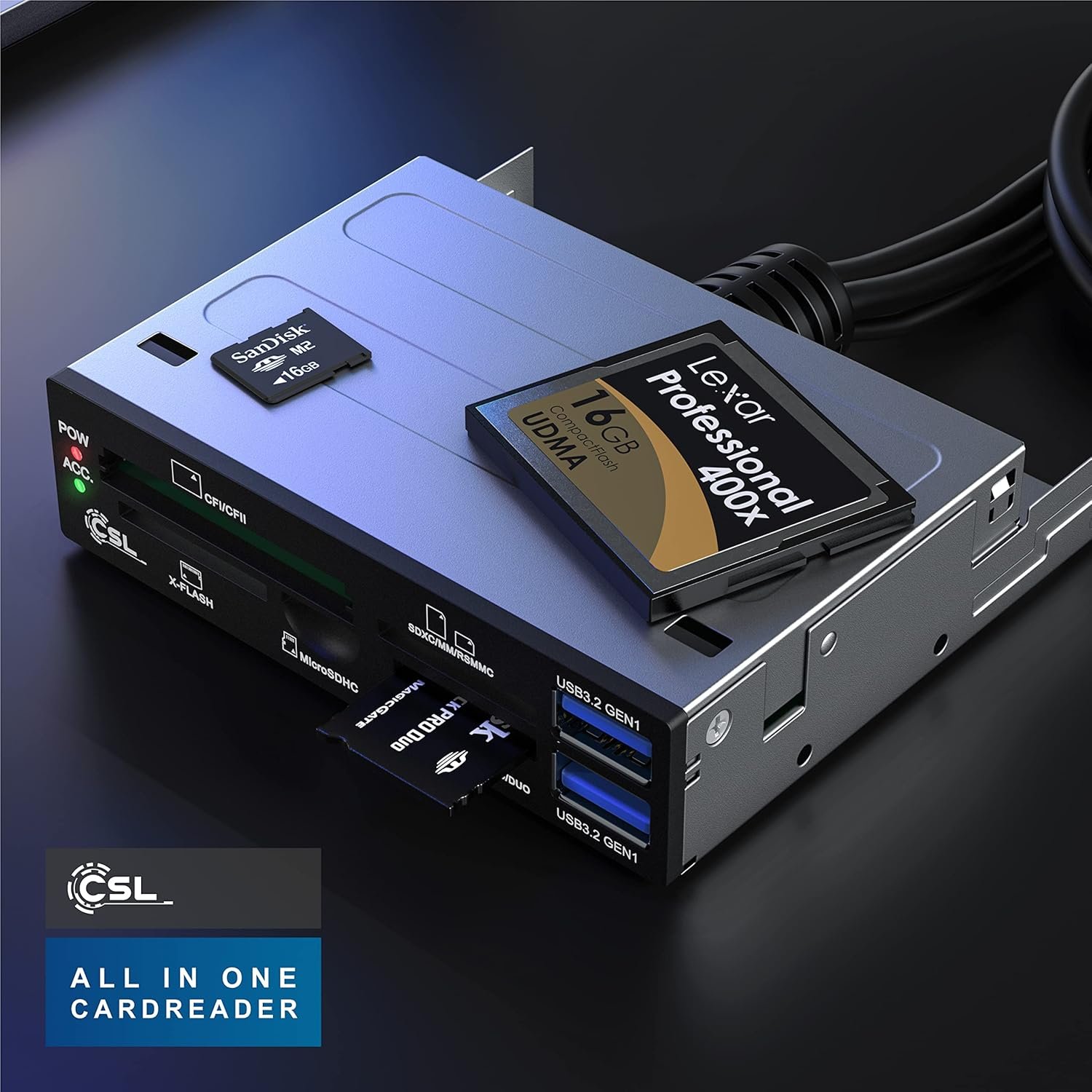 CSL - Card Reader Card Reader 3.5 Inch All in One USB 3.0 Super Speed - 2 USB 3.0 Ports - Multifunction Panel in Black - SD SDHC Mini Micro SDHC XD CF MD - Image 7