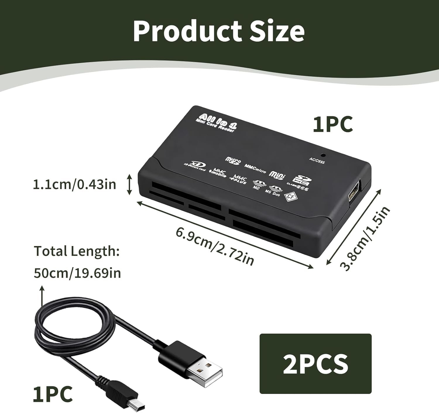 USB 2.0 Memory Card Reader, 6 in 1 Universal Multi Card Reader for SD, SDHC, TF, CF, XD, M2, Mini SD, Adapter for Fast Data Transfer on PC Laptop Windows Mac OS Linux - Image 3