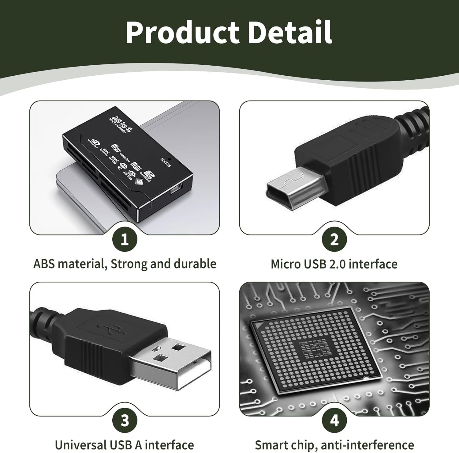 USB 2.0 Memory Card Reader, 6 in 1 Universal Multi Card Reader for SD, SDHC, TF, CF, XD, M2, Mini SD, Adapter for Fast Data Transfer on PC Laptop Windows Mac OS Linux - Image 4