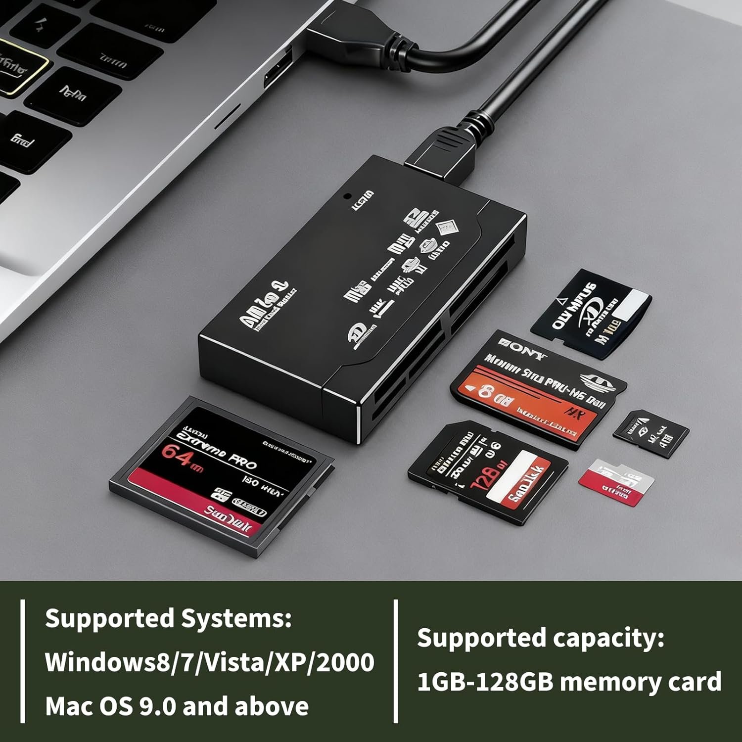 USB 2.0 Memory Card Reader, 6 in 1 Universal Multi Card Reader for SD, SDHC, TF, CF, XD, M2, Mini SD, Adapter for Fast Data Transfer on PC Laptop Windows Mac OS Linux - Image 6
