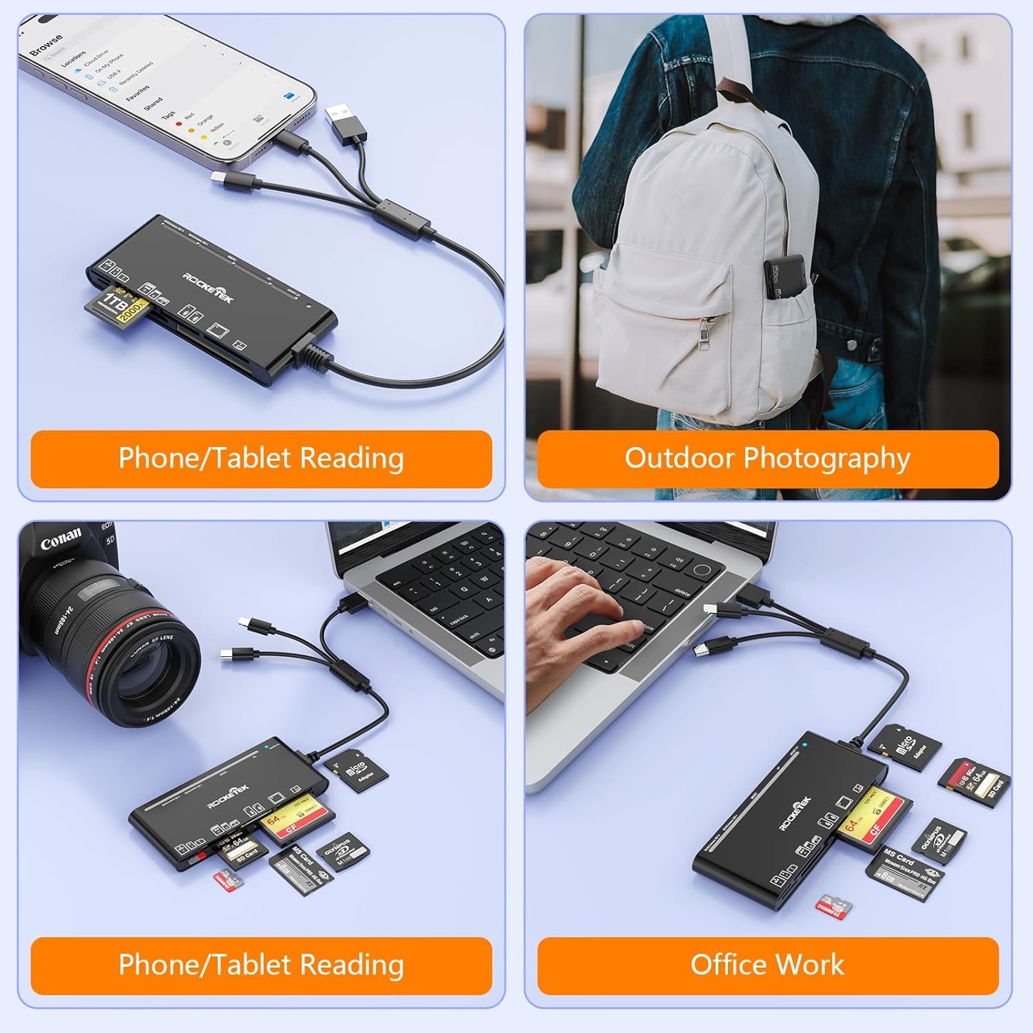7 in 3 SD Memory Card Reader for iPhone iPad Samsung,Lightning Connector+USB C+ USB3.0 OTG Adapter Memory Card Reader for SD/TF/CF/Micro SD/XD/MS, for Windows/Mac/Linux/Android - Image 9