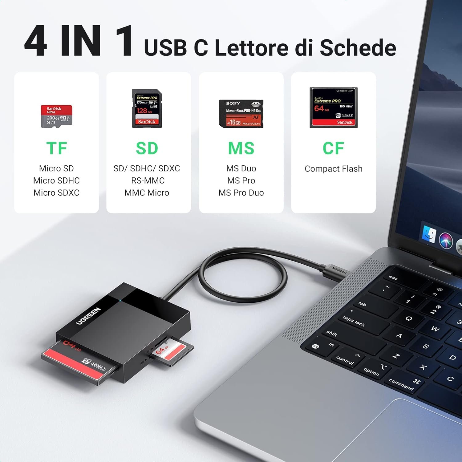 UGREEN USB C SD Card Reader TF CF MS Card Reader 4 in 1 Type C Memory Card Adapter Compatible with iPhone 17 PRO Max MacBook Pro 2023 Air iPad PRO Air iPhone 16 PS5 4 Xbox Galaxy S23 - Image 3
