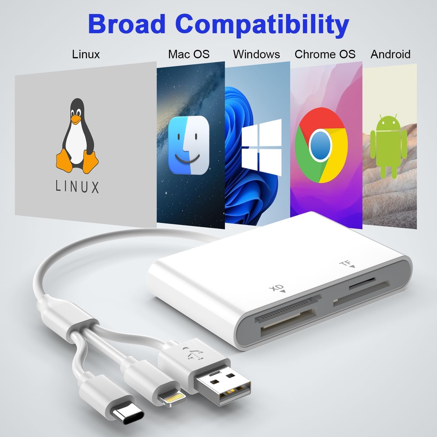 4 in 1 Card Reader for SD/TF/MS/XD, Memory Stick Pro Duo Adapter for iPhone/iPad/PC/Android, SD Card Reader with USB C/Lightning/USB and OTG, XD Picture Card Adapter for Olympus Plug & Play - Image 7
