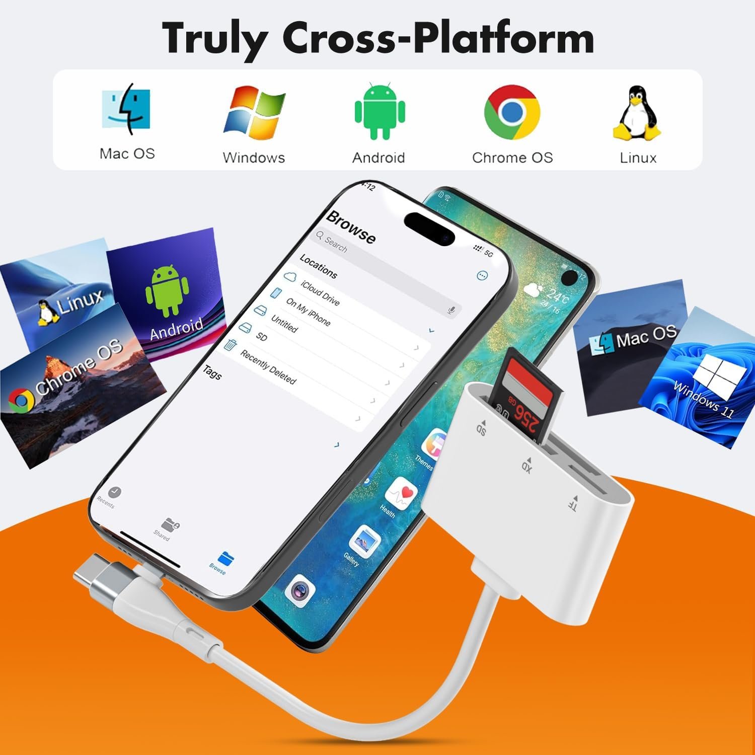 XD Card Reader, Lightning / USB-C Card Reader for iPhone, 3 in 1 SD/TF/XD Adapter for iPhone 17/16/15/14/Macbook/Android/PC, Compatible with Olympus xD Image Card Reader - Image 5