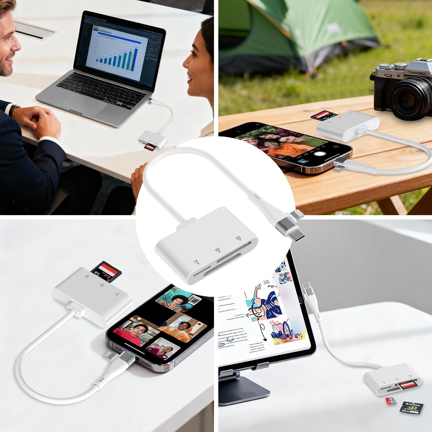 XD Card Reader, Lightning / USB-C Card Reader for iPhone, 3 in 1 SD/TF/XD Adapter for iPhone 17/16/15/14/Macbook/Android/PC, Compatible with Olympus xD Image Card Reader - Image 8