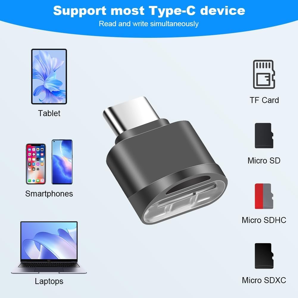 AXFEE Micro SD USB-C Card Reader, TF Card Reader for Micro SDXC SDHC Card Compatible with Galaxy Phones, Laptops, Macbook, Gray - Image 3