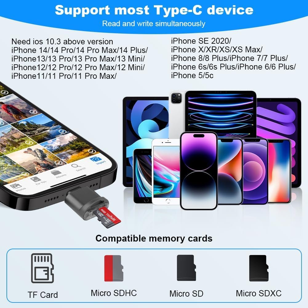 AXFEE Micro SD USB-C Card Reader, TF Card Reader for Micro SDXC SDHC Card Compatible with Galaxy Phones, Laptops, Macbook, Gray - Image 9