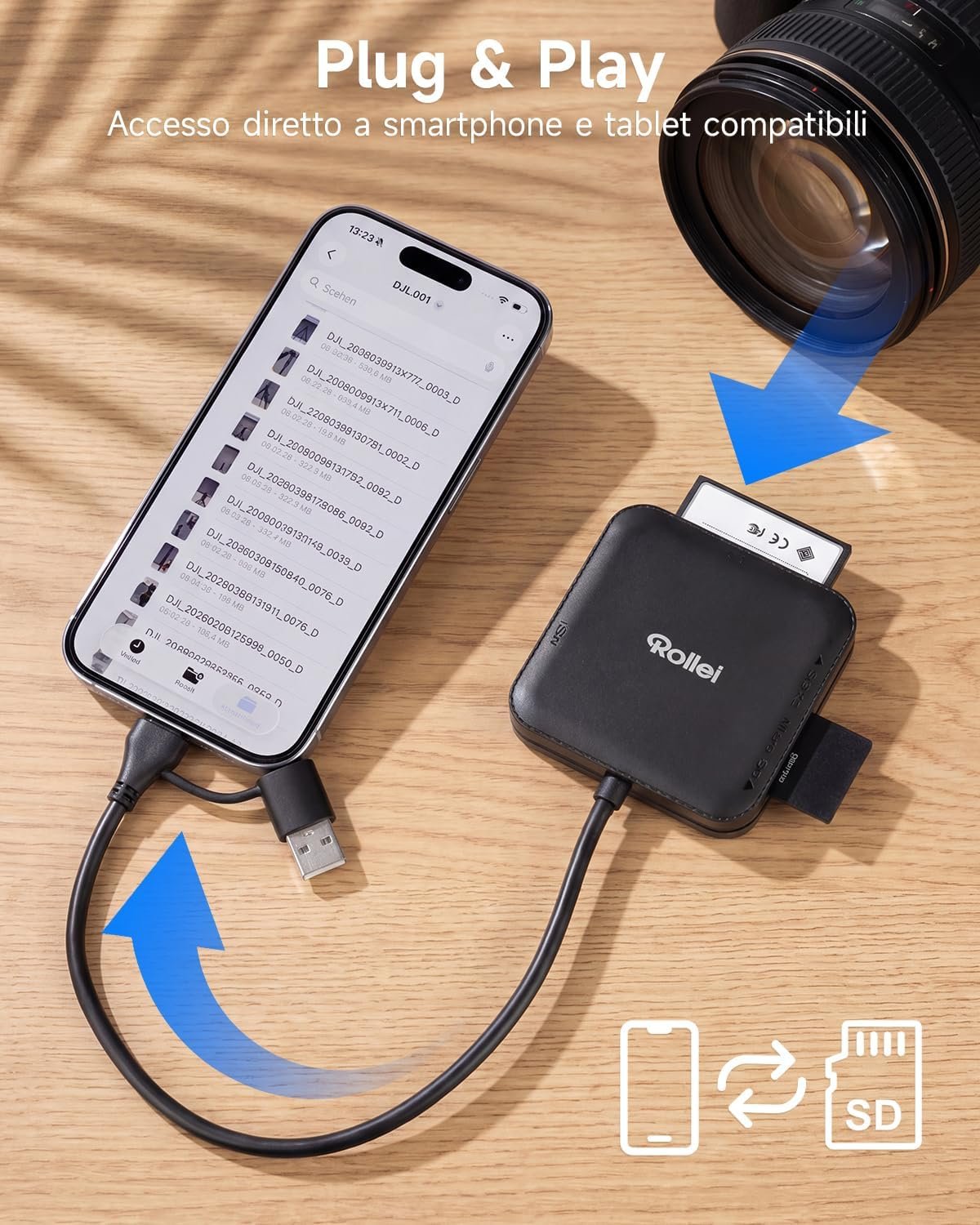 Lettore di Schede 4 in 1 Rollei Card Reader per SD microSD CF MS con USB 3.0 & USB C Supporta Lettura Simultanea di 2 Schede OTG per Serie iPhone 17/16/15 Android Mac, Lettore-Schede-SD-Card-Reader - Image 7