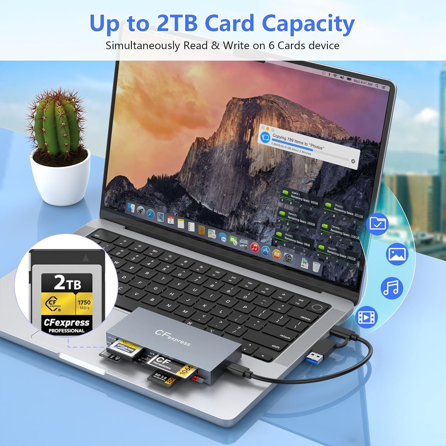 CFexpress Card Reader Type B 8 in 1, Multiple CF Express Reader for CFexpress Reader Type B/CF/XD/MS/TF/SD, CFexpress Reader Adapter Type B for Windows/Mac/Linux/Android - Image 7