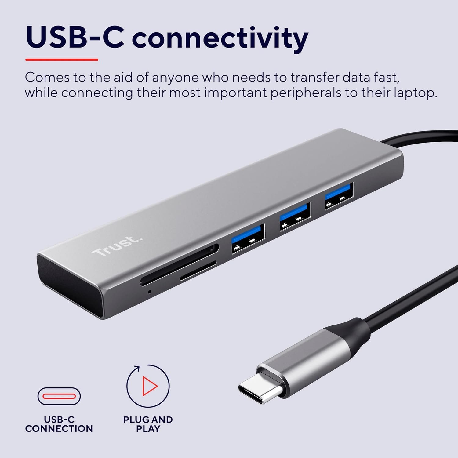 Trust Halyx USB-C Fast Hub and Card Reader, 5Gbps with USB 3.2 Gen 1, SD Card Reader and Micro-SD 104MB/s, (Micro) SD, SDHC and SDXC up to 2TB, PC/Laptop/Macbook/Chromebook - Image 3