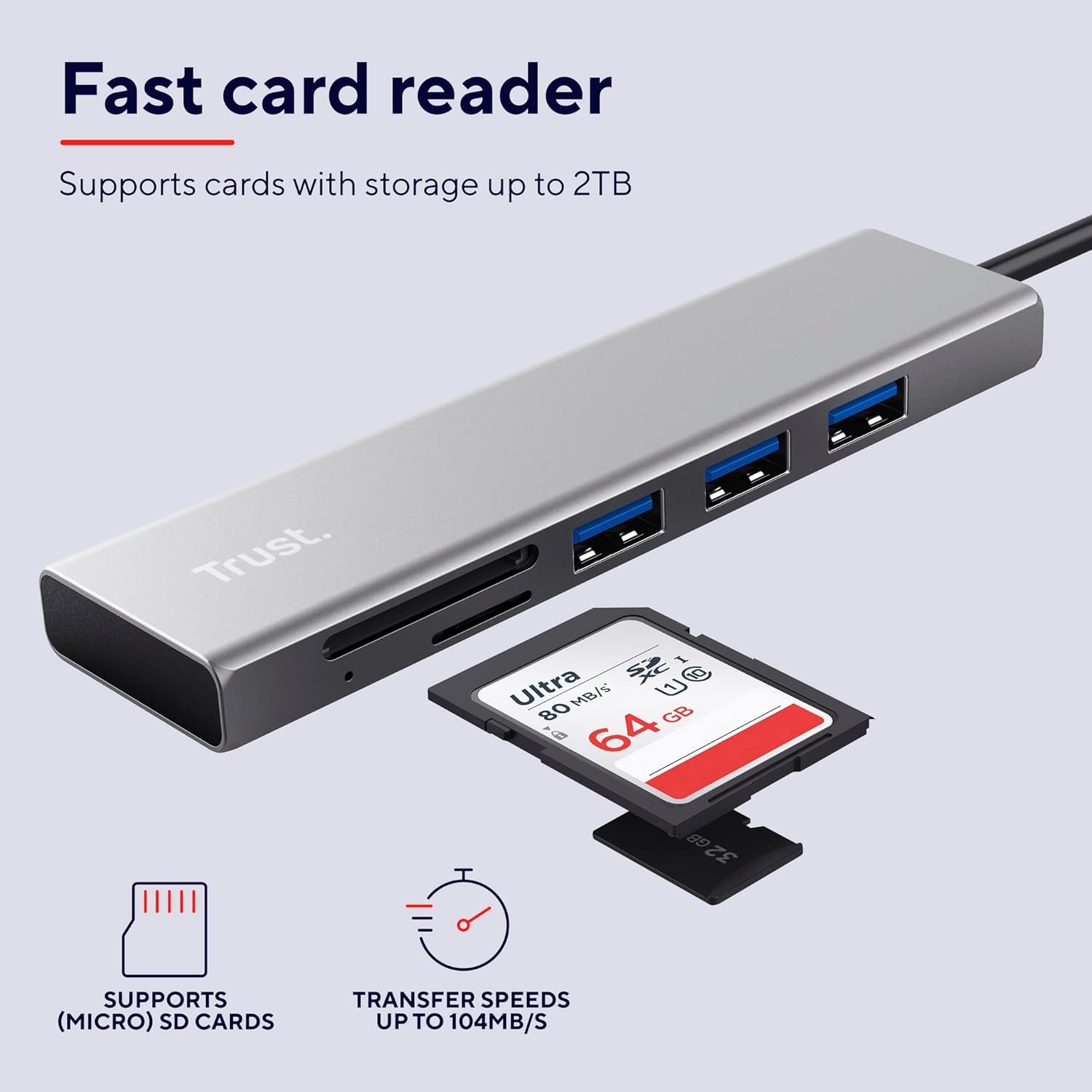 Trust Halyx USB-C Fast Hub and Card Reader, 5Gbps with USB 3.2 Gen 1, SD Card Reader and Micro-SD 104MB/s, (Micro) SD, SDHC and SDXC up to 2TB, PC/Laptop/Macbook/Chromebook - Image 5