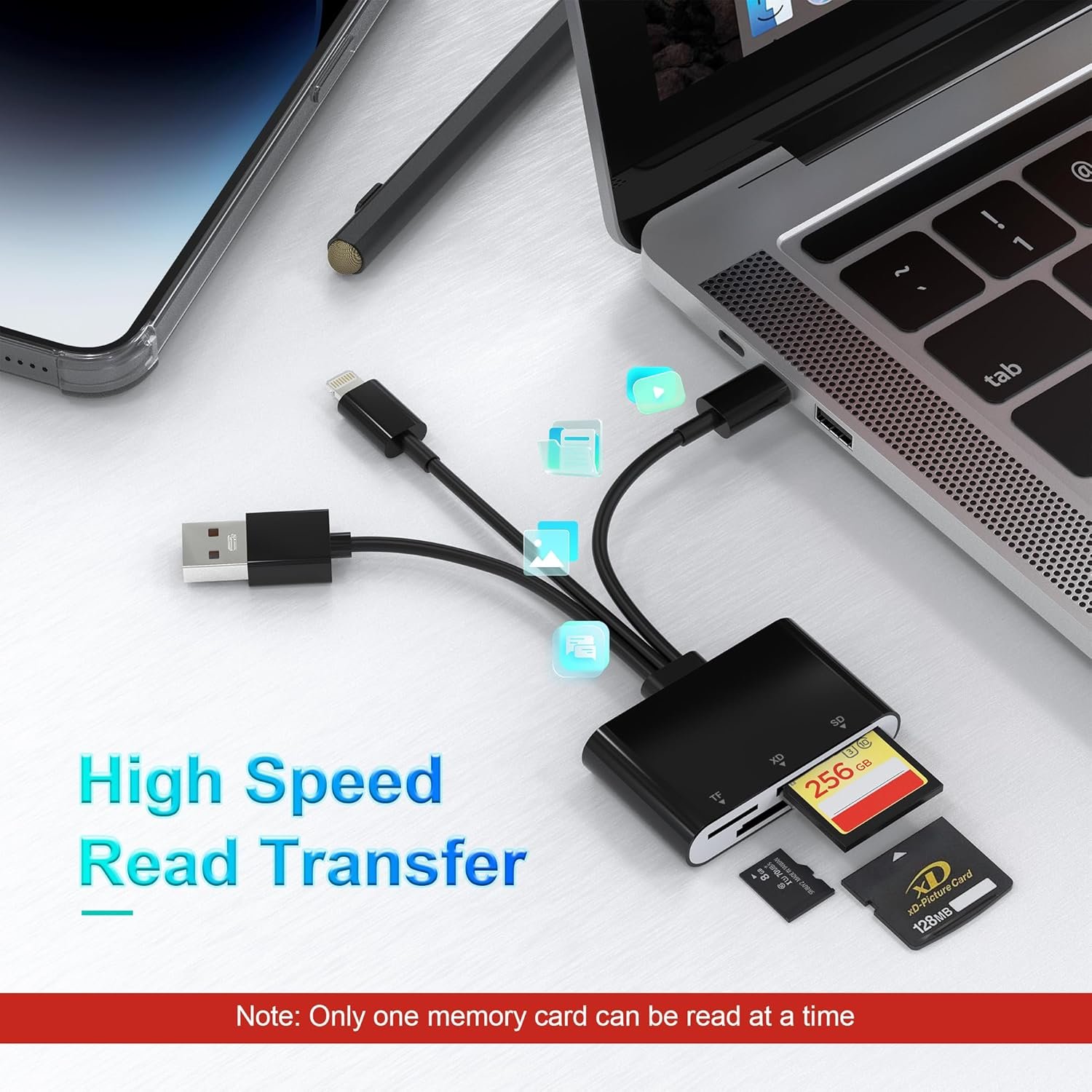 Lettore Schede XD, Adattatore SD per iPhone, Adattatore Schede di Memoria SD/TF/XD 3 in 1 per Dispositivi Lightning/USB C/USB A, Lettore TF Card per iPhone 17/16/15/14, iPad, MacBook, Android, PC - Image 5