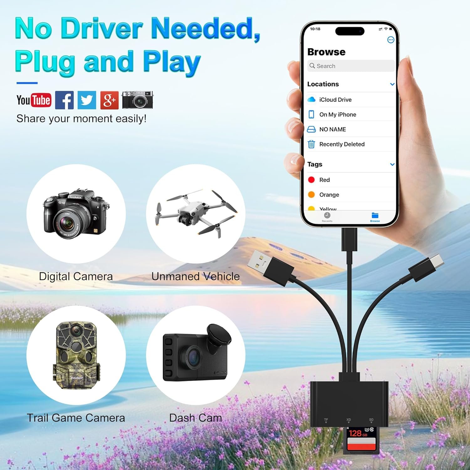 Lettore Schede XD, Adattatore SD per iPhone, Adattatore Schede di Memoria SD/TF/XD 3 in 1 per Dispositivi Lightning/USB C/USB A, Lettore TF Card per iPhone 17/16/15/14, iPad, MacBook, Android, PC - Image 7