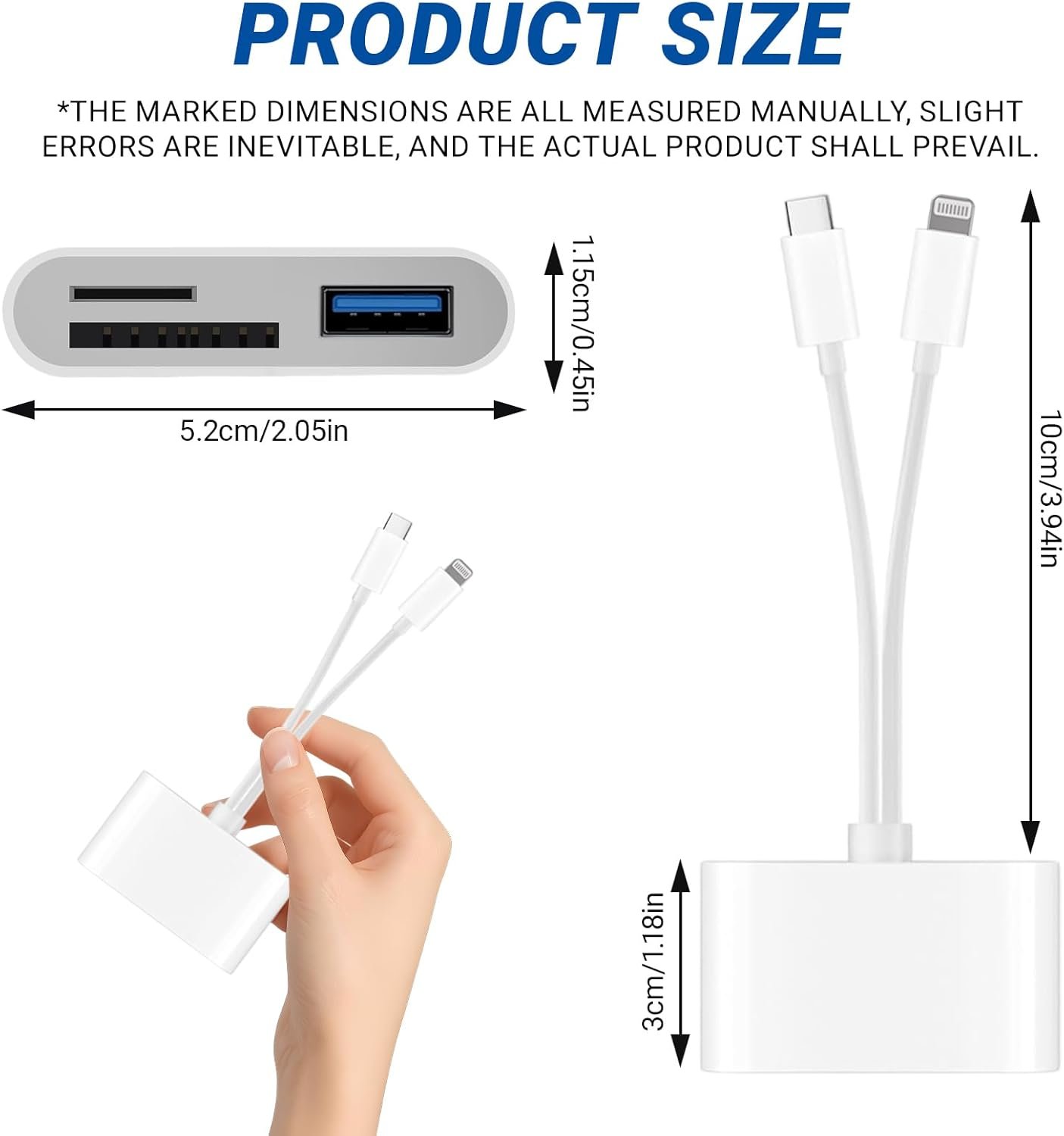 3 in 2 Lettore Schede SD, Adattatore Lettore di Schede SD USB C Lightning, SD Card Reader Compatibile con iPhone/iPad/Macbook/Android, OTG, Adattatore Scheda SD per SD/MicroSD/USB, Plug and Play - Image 3