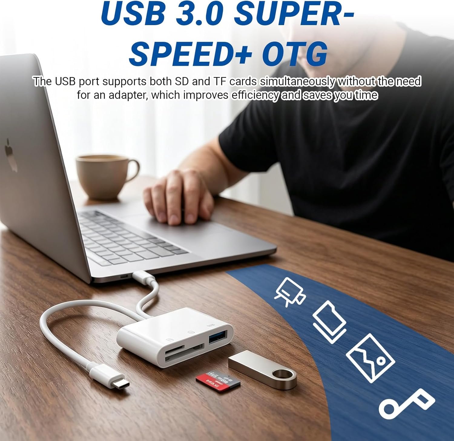 3 in 2 Lettore Schede SD, Adattatore Lettore di Schede SD USB C Lightning, SD Card Reader Compatibile con iPhone/iPad/Macbook/Android, OTG, Adattatore Scheda SD per SD/MicroSD/USB, Plug and Play - Image 7
