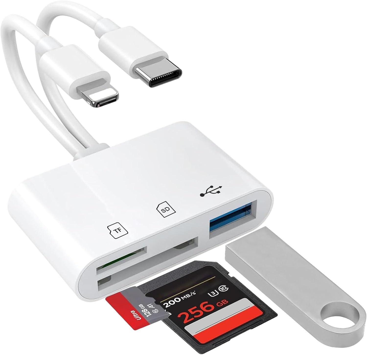 3 in 2 Lettore Schede SD, Adattatore Lettore di Schede SD USB C Lightning, SD Card Reader Compatibile con iPhone/iPad/Macbook/Android, OTG, Adattatore Scheda SD per SD/MicroSD/USB, Plug and Play - Image 9