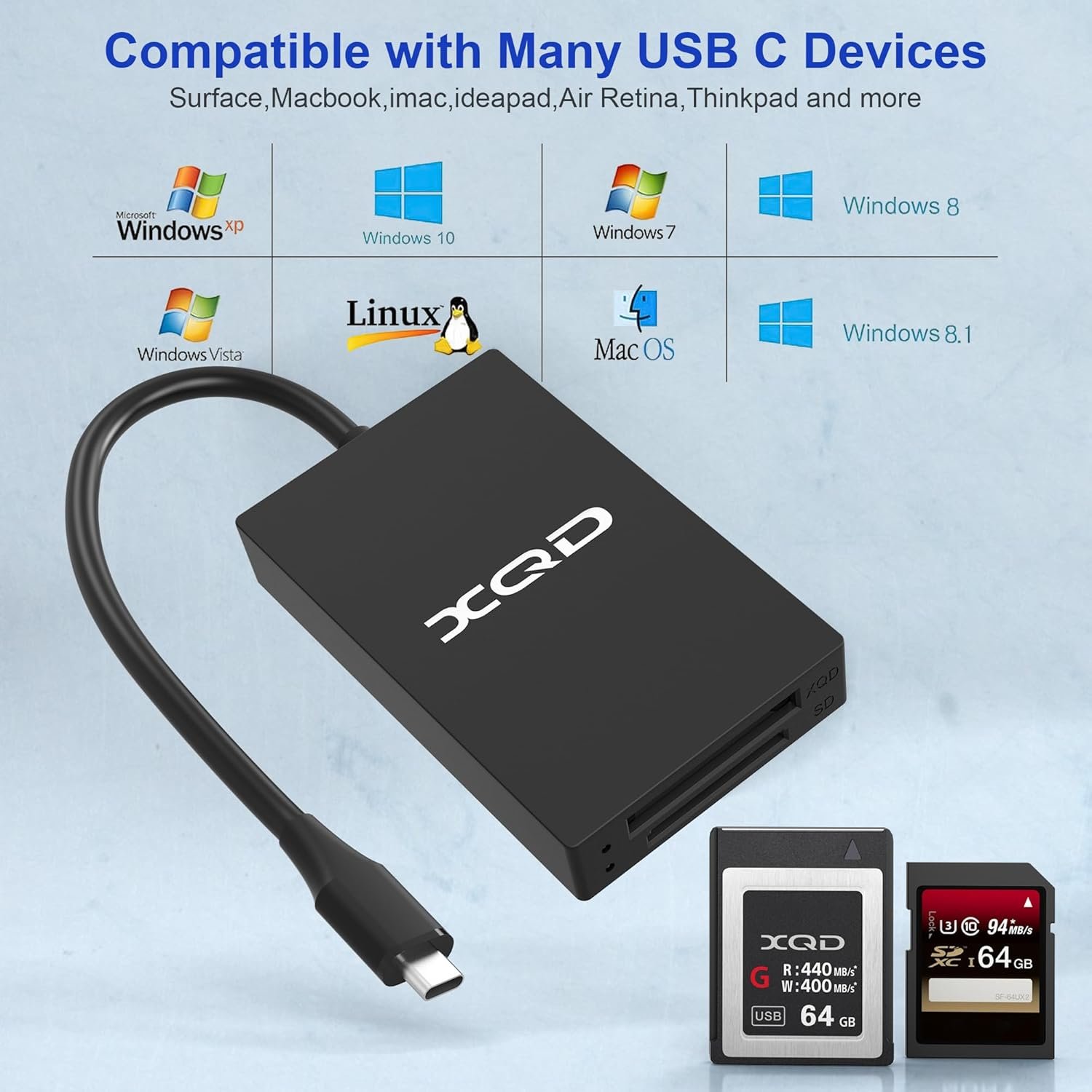 XQD USB C Card Reader XQD/SD Reader Memory Card Reader - 5Gpbs XQD Type C Reader Support Sony G/M Series, Lexar Card 2933x/1400x USB Mark XQD, SD Card for Windows/Mac OS - Image 6