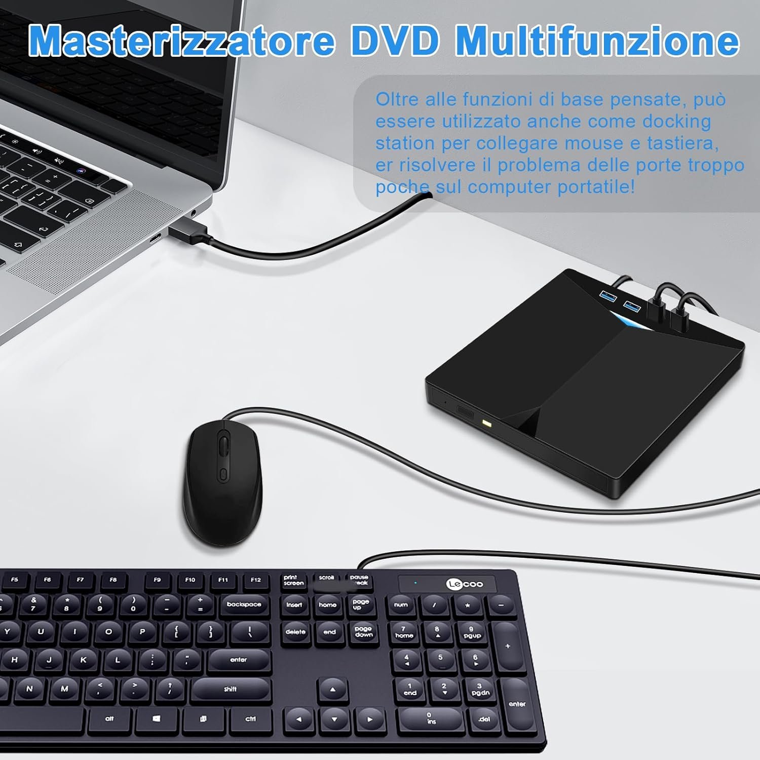 Lettore CD/DVD Esterno per PC, Masterizzatore Portatile Unità Esterna USB 3.0 CD/DVD -/+RW Drive con 4 Porte USB e 2 Lettore di Schede TF/SD per Laptop/Desktop/Windows 11/10/8/7/XP/Vista/Linux - Image 5