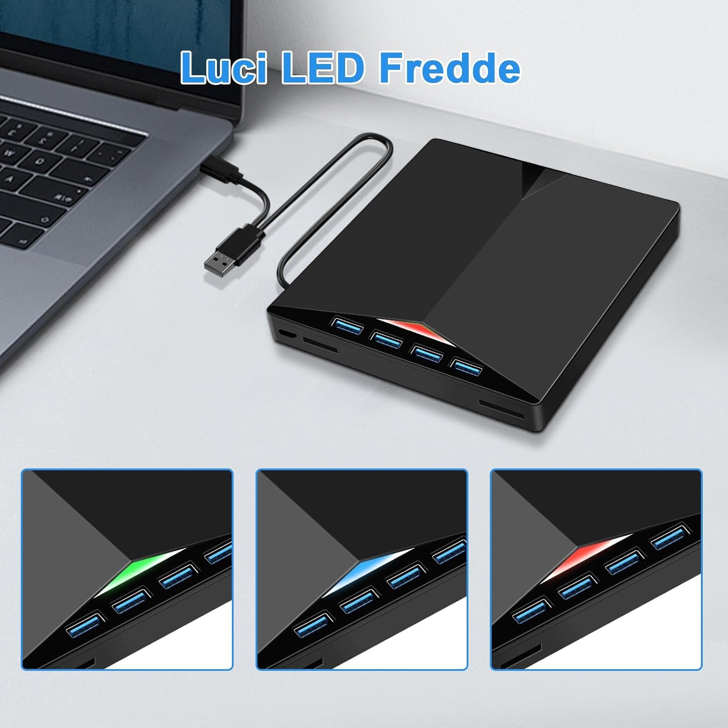 Lettore CD/DVD Esterno per PC, Masterizzatore Portatile Unità Esterna USB 3.0 CD/DVD -/+RW Drive con 4 Porte USB e 2 Lettore di Schede TF/SD per Laptop/Desktop/Windows 11/10/8/7/XP/Vista/Linux - Image 7