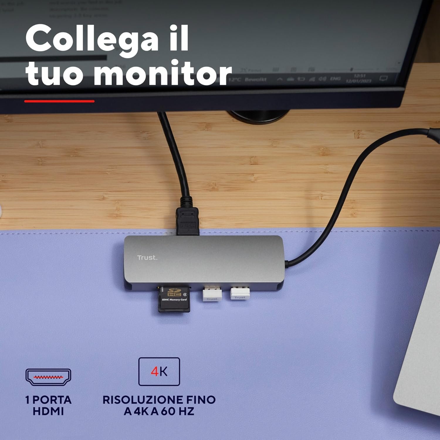 Trust Vylor USB C Hub 8-in-1 HDMI Adapter 4K@60Hz, Gigabit Ethernet, MicroSD/SD Card Reader, USB-C USB-A, 100W Charging Port, Docking Station PC Laptops Dell HP MacBook - Image 6