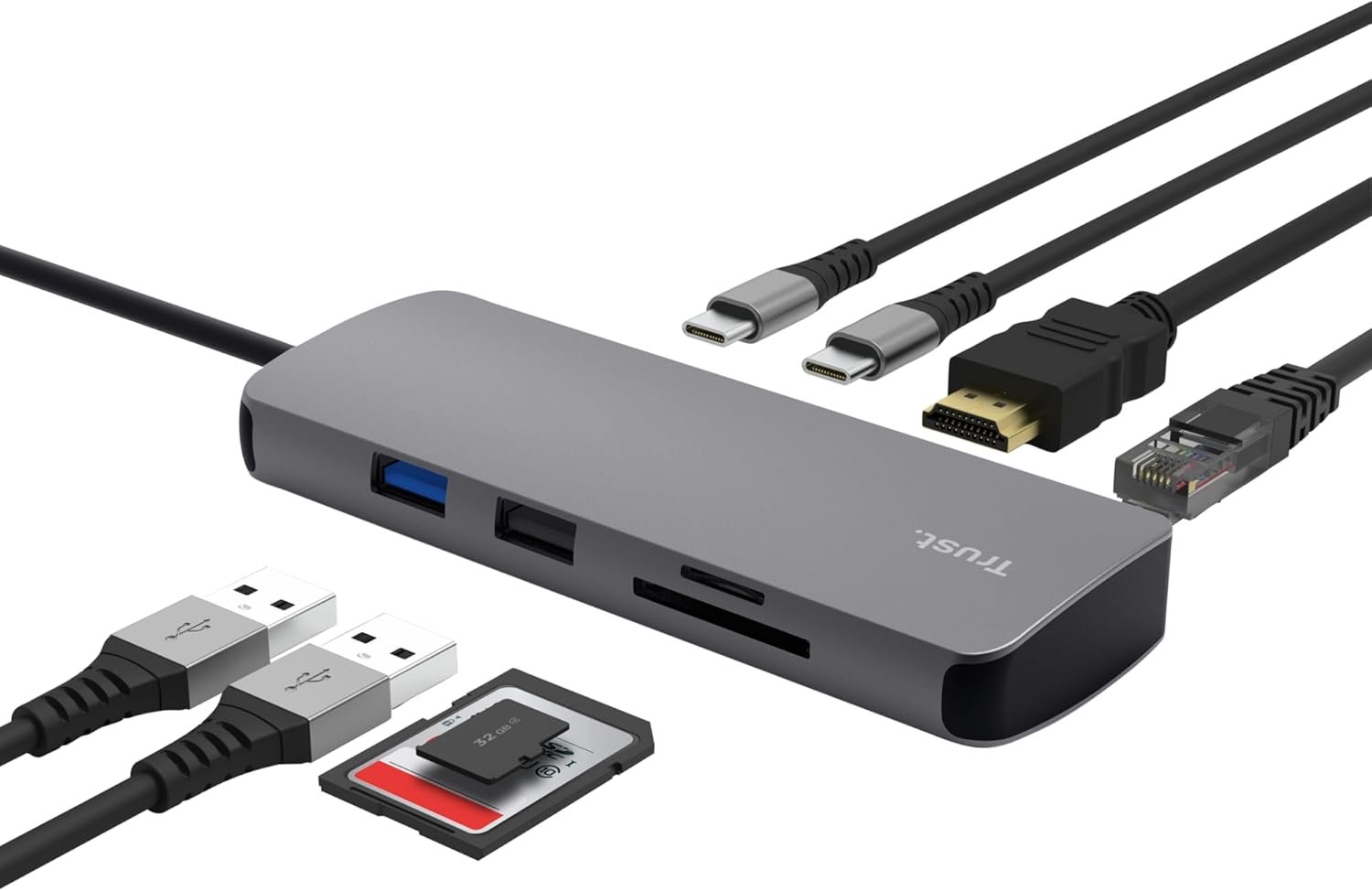 Trust Vylor USB C Hub 8-in-1 HDMI Adapter 4K@60Hz, Gigabit Ethernet, MicroSD/SD Card Reader, USB-C USB-A, 100W Charging Port, Docking Station PC Laptops Dell HP MacBook - Image 15