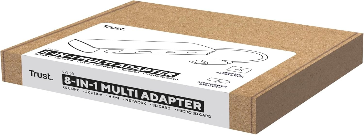 Trust Vylor USB C Hub 8-in-1 HDMI Adapter 4K@60Hz, Gigabit Ethernet, MicroSD/SD Card Reader, USB-C USB-A, 100W Charging Port, Docking Station PC Laptops Dell HP MacBook - Image 16