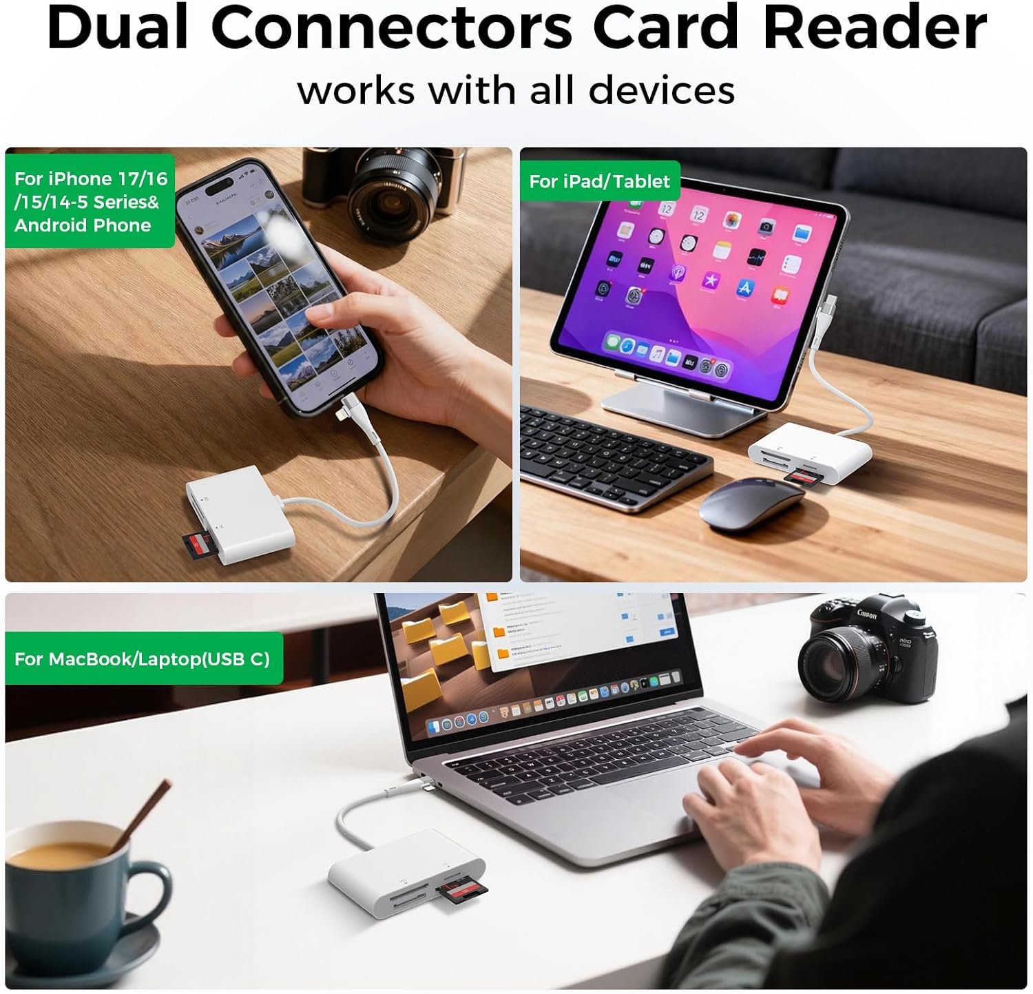 Memory Stick Pro Duo USB C/Lightning Adapter, SD/MicroSD/MS/xD 4 in 1 Card Reader for Sony Cybershot SD Card, Memory Stick Pro Duo Reader for iPhone17/16/14/Macbook/iPad/PC/Laptop/Windows - Image 8