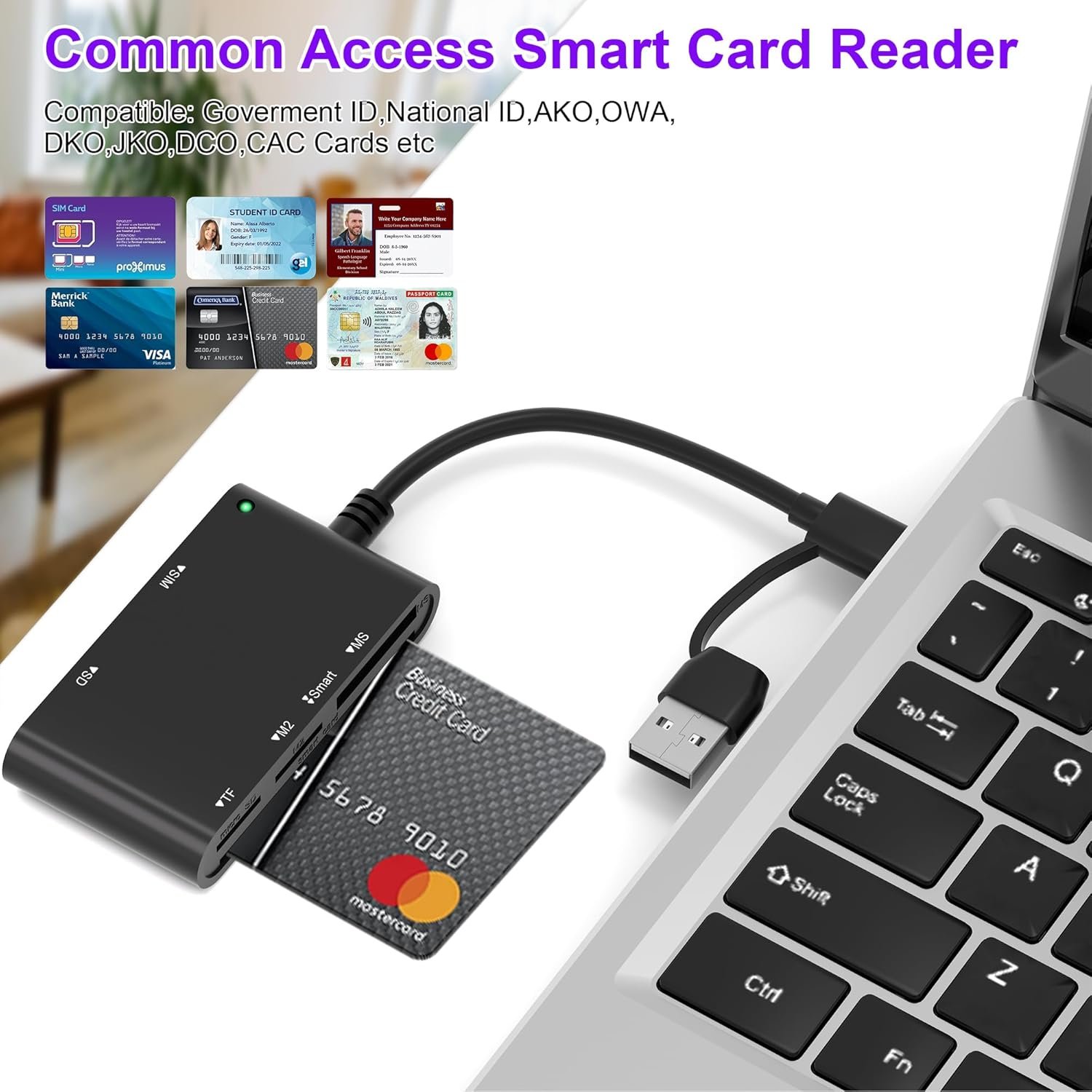 7 in 2 SIM Card Reader Compatible with Military CAC Cards, SIM Cards, SD/TF/MS Pro Duo/M2/IC/PIV Card Reader USB C/A Smart Card Reader Compatible with Windows/Mac/Linux/Android Systems - Image 4