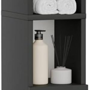 Mobiletto da bagno sottile, mobiletto da bagno alto, organizer indipendente con spazio di archiviazione, colonna da bagno salvaspazio per cucina, soggiorno, 2 ante, nero