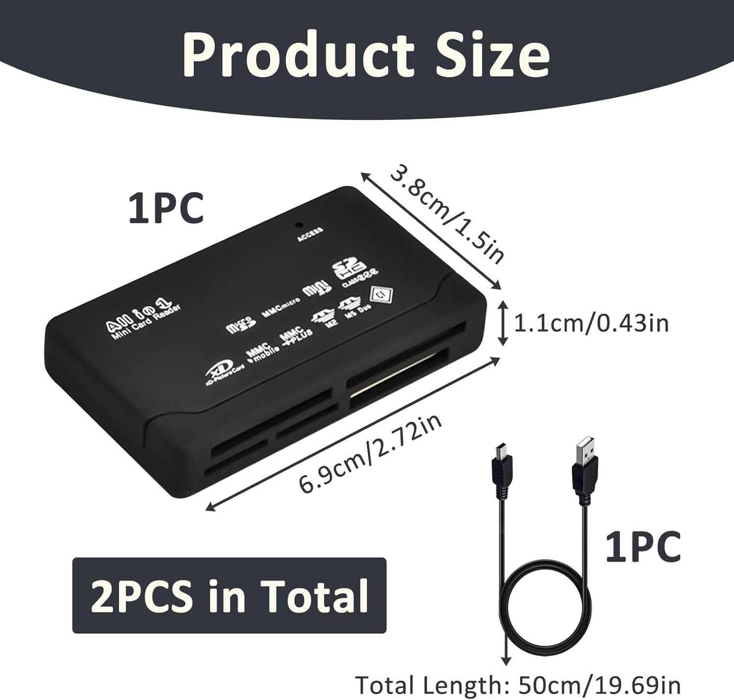 USB 2.0 Memory Card Reader, 6 in 1 Card Reader for SD, TF, CF, Mini SD, SDHC, Windows, Mac, Multi Size Data Transfer Adapter from Memory Cards to PC, Laptop and USB Devices - Image 3