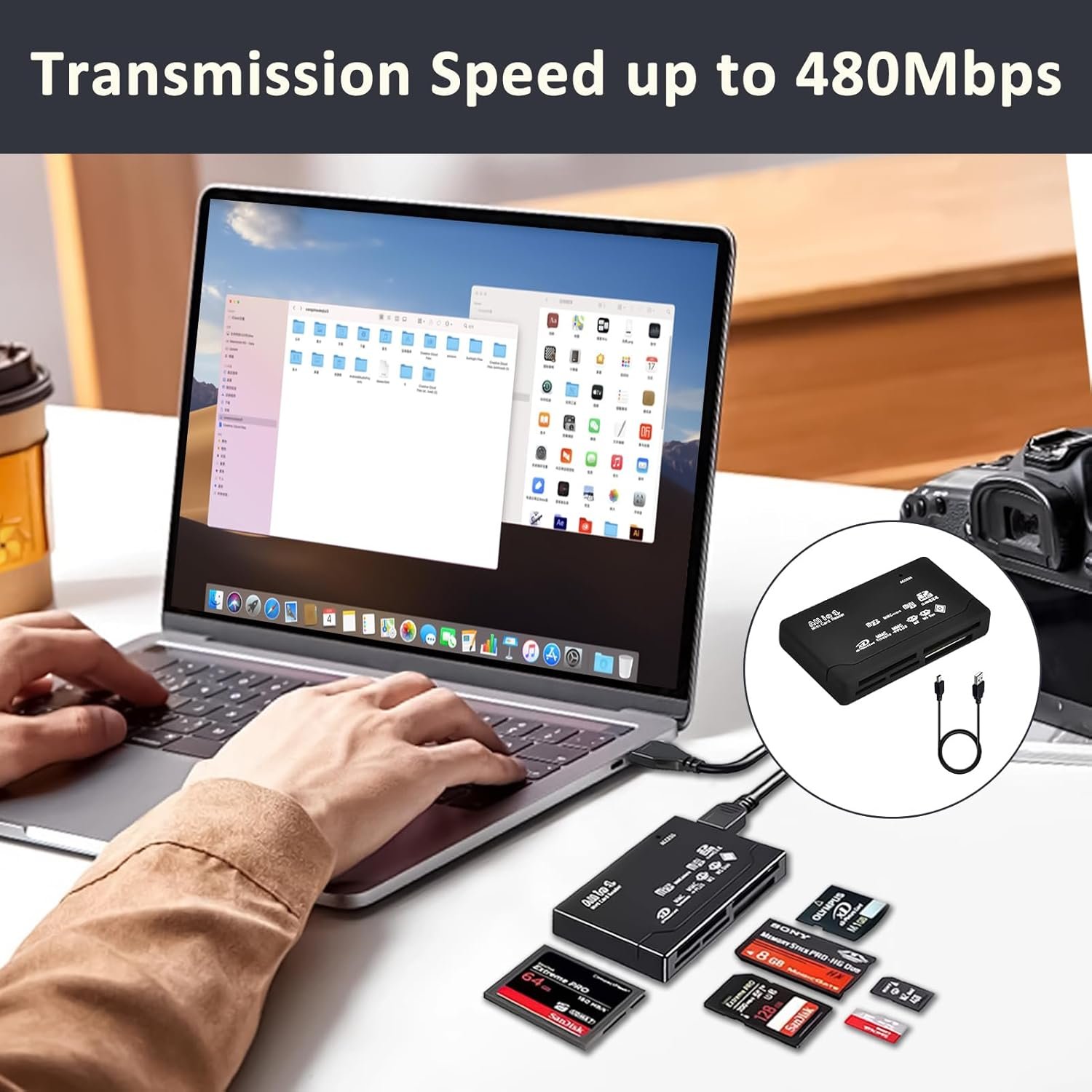 USB 2.0 Memory Card Reader, 6 in 1 Card Reader for SD, TF, CF, Mini SD, SDHC, Windows, Mac, Multi Size Data Transfer Adapter from Memory Cards to PC, Laptop and USB Devices - Image 6