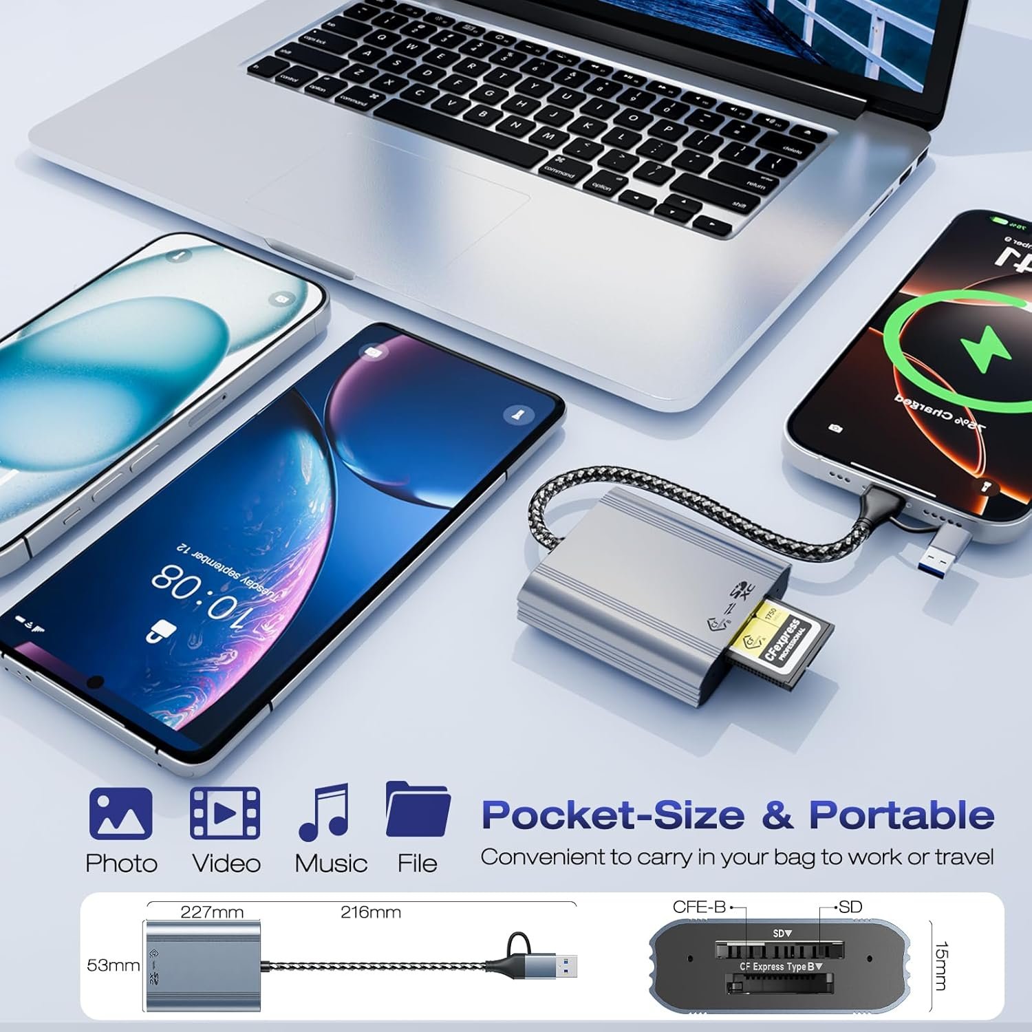 Lettore 2 in 1 CFexpress Tipo B e Lettore di Schede SD, USB 3.2 Gen 2 in Alluminio, Interfaccia USB-C/USB-A, Adattatore per Schede CFexpress da 10 Gbps, Compatibile con Windows/Mac/Linux/Android - Image 10