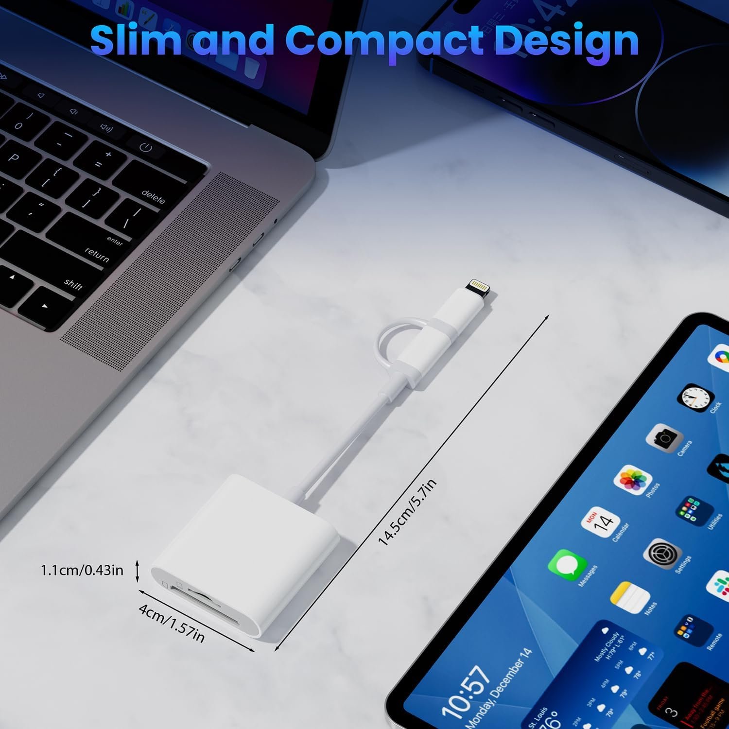 iPhone SD Card Reader, USB C to SD/Micro SD Card Reader Adapter 2 in 1 SD Card Adapter, External Memory Card Reader for iPhone 16/15/14/13, Macbook, Galaxy - Image 8