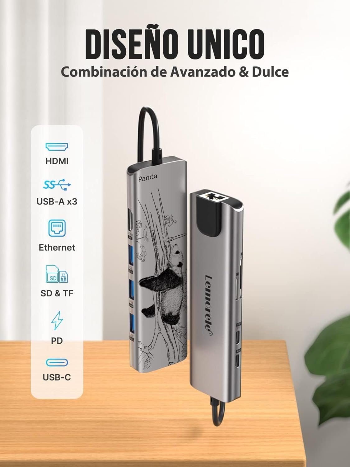 Lemorele USB C Hub with Ethernet RJ45 1000M - 10 en 1 Aluminium Case Adapter USB C Hub to HDMI 4K, 3 USB-A 3.0, PD 100W, SD/TF, USB-C Data for Macbook Air/Pro, iPad, Windows, Switch - Image 5
