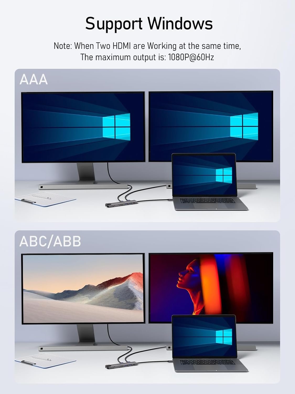 Aluminium Docking Station USB C Hub 2 HDMI 4K Ethernet Gigabit, 4 USB 3.0/2.0, USB-C 3.0, PD100W, SD TF, 1000M RJ45 Lan Dual HDMI Dock Usbc Dual Monitor Multiport Adapter MacBook Lemorele 11in1 - Image 4
