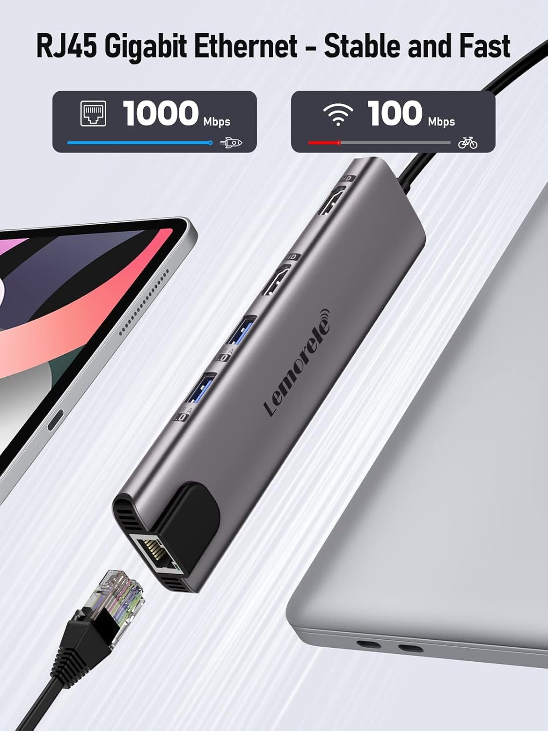 Aluminium Docking Station USB C Hub 2 HDMI 4K Ethernet Gigabit, 4 USB 3.0/2.0, USB-C 3.0, PD100W, SD TF, 1000M RJ45 Lan Dual HDMI Dock Usbc Dual Monitor Multiport Adapter MacBook Lemorele 11in1 - Image 6