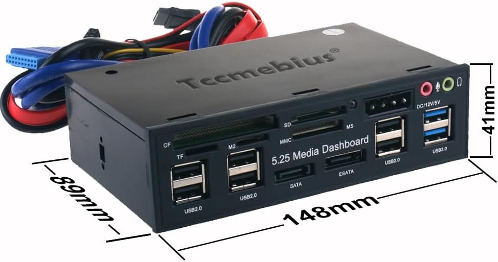 TCC-QL5E 5.25 Inch PC Multifunction Dashboard Media Front Panel with SATA e-SATA Hub USB 2.0/3.0 Audio Ports and 5-in-1 Card Reader (SD/MMC/CF/MS/TF/M2) - Image 8