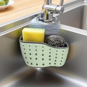 1 Piece Sink Drainer, Quick Drain Sponge Organizer with Removable Tray and Suction Cup Holder, Kitchen Space Saver Shelf
