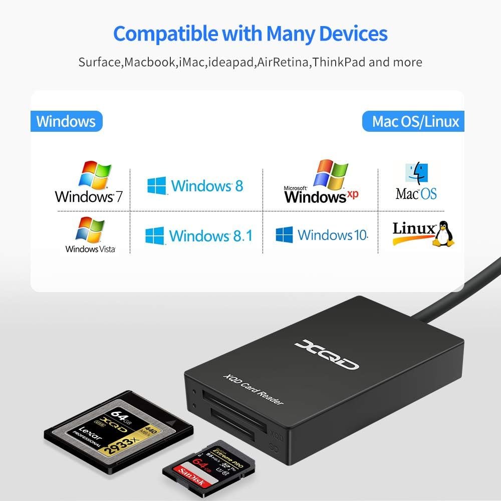 Rocketek XQD SD Card Reader, Type C XQD/SD Card Reader Dual Slot Memory Card Reader Compatible with Sony G/M Series, Lexar USB Mark Card, Sony G Series, SD Card/SDHC Card for Windows/Mac OS - Image 6
