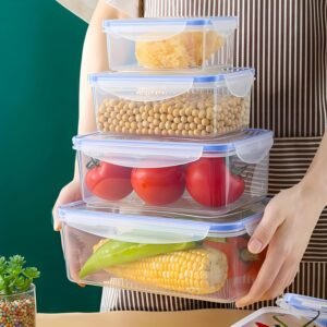 4 Pcs Airtight Food Storage Containers with Lids, BPA Free Plastic Kitchen Organizer, Stackable Food Prep Containers for Meal Prep, Pantry and Refrigerator, Clear