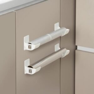 4 Pieces Kitchen Organizer Without Drilling, Wall Shelf with Adhesive for Cabinet, Space Saving for Aluminum Film, Plastic Wraps, Bags, Parchment Paper, Organization