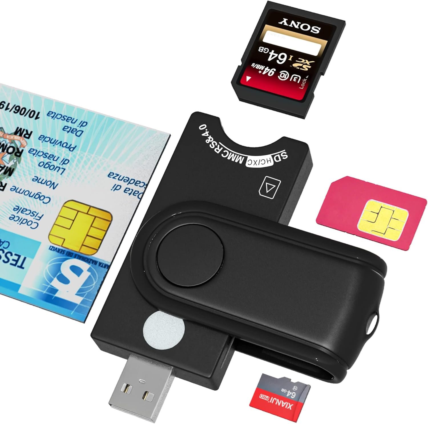 4 in 1 Smart Card Reader Health Card Reader SIM Card Reader Support Digital Signature SD Card Reader and Micro SD Reader SIM Card Reader for CAC/SIM/ID/IC/Chip Card (E-Tax) - Image 2