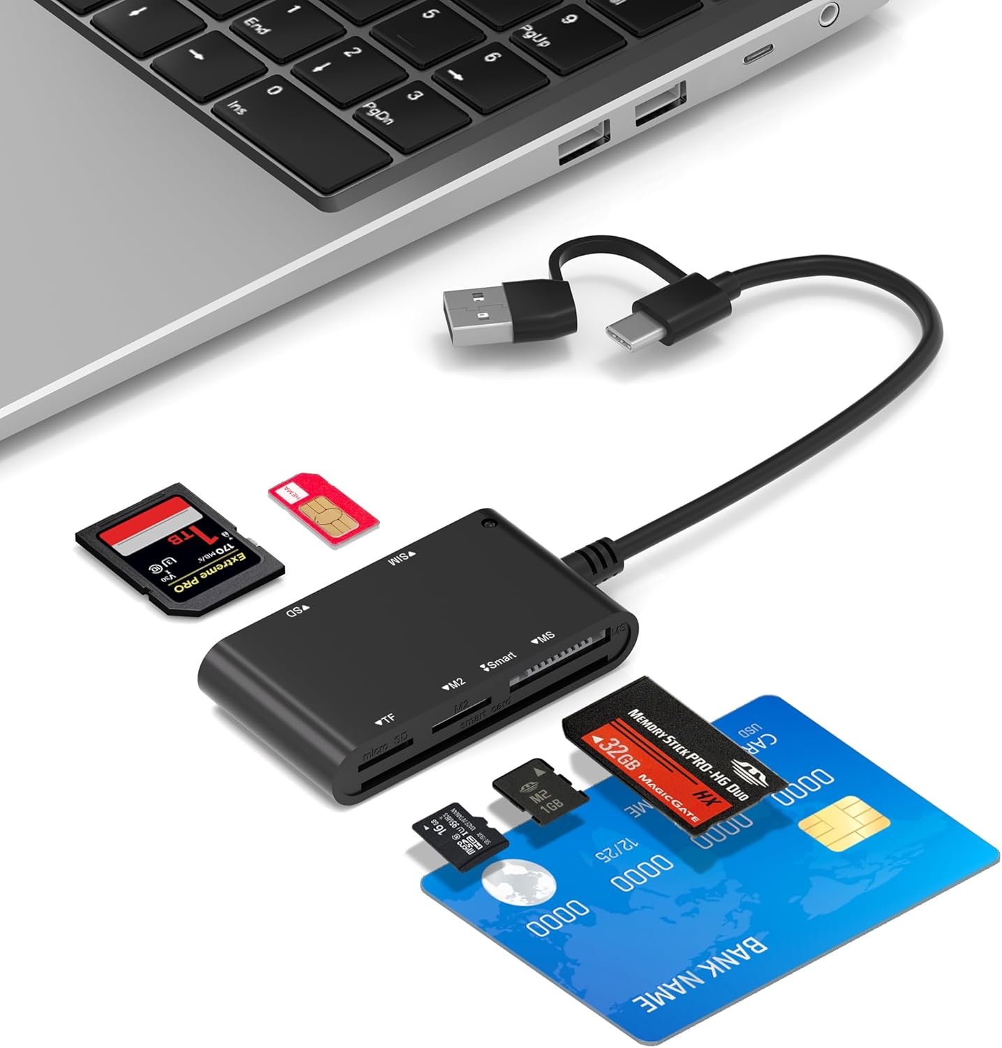 7 in 2 SIM Card Reader Compatible with Military CAC Cards, SIM Cards, SD/TF/MS Pro Duo/M2/IC/PIV Card Reader USB C/A Smart Card Reader Compatible with Windows/Mac/Linux/Android Systems - Image 2